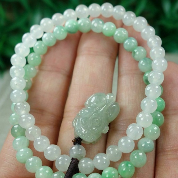Certified Icy White+light green 100% Natural A Jadeite jade Bead Bracelets 手链 - Picture 4 of 12